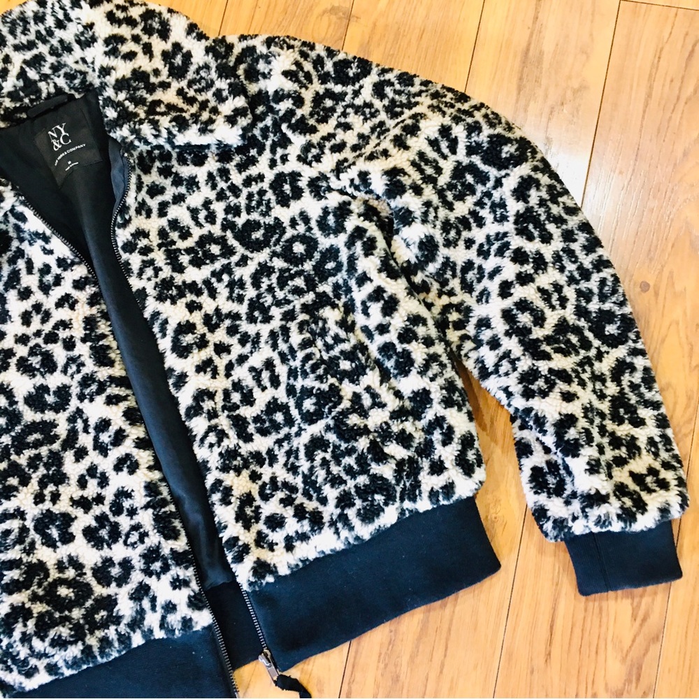 New York Company Fleece Sherpa cheetah animal print jacket coat winter m…